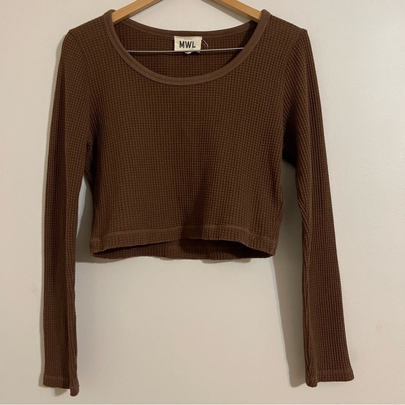 MWL Waffle Long Sleeve Crop Top Large - Picture 2 of 10